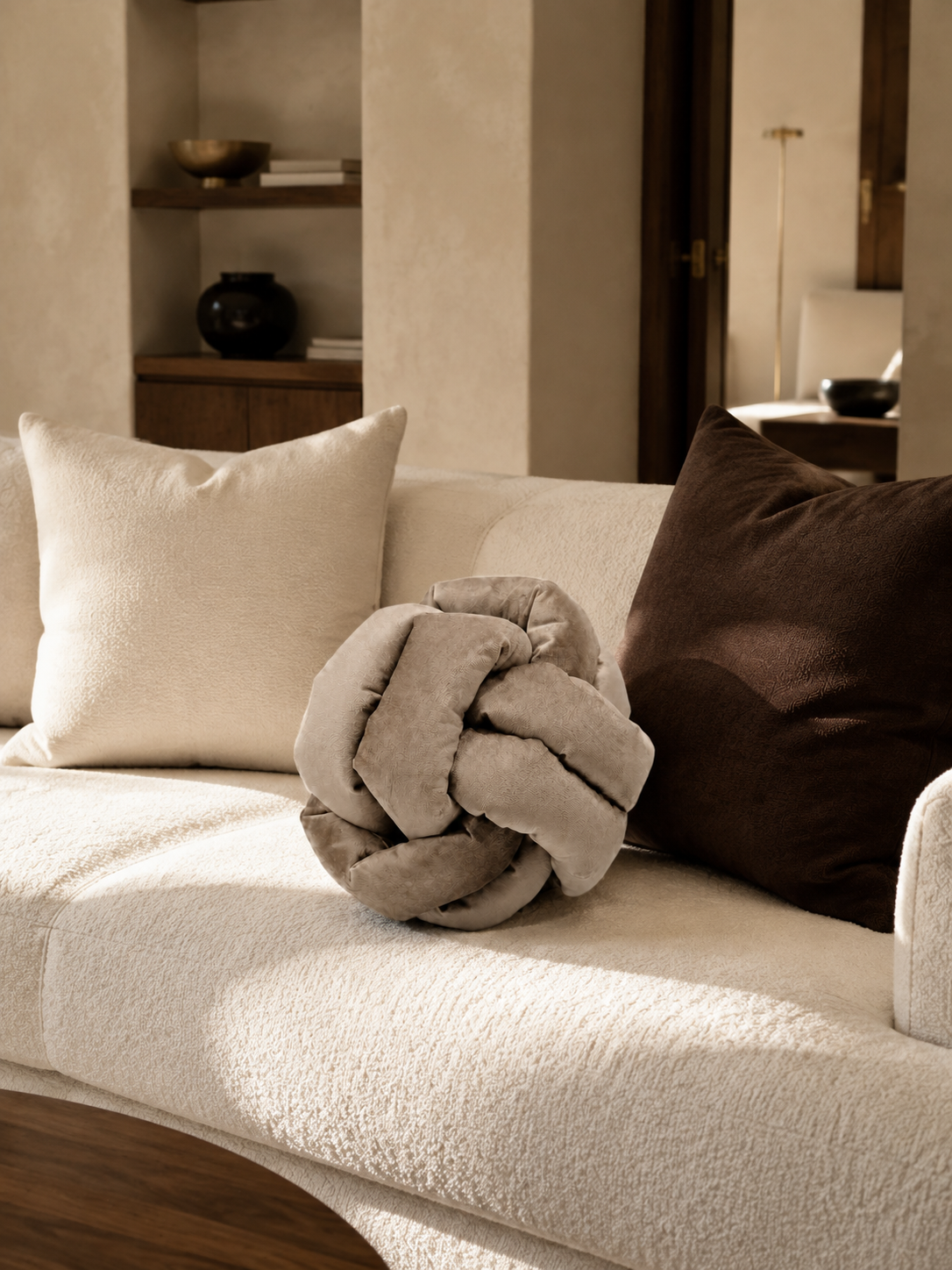 Coussin noeud taupe