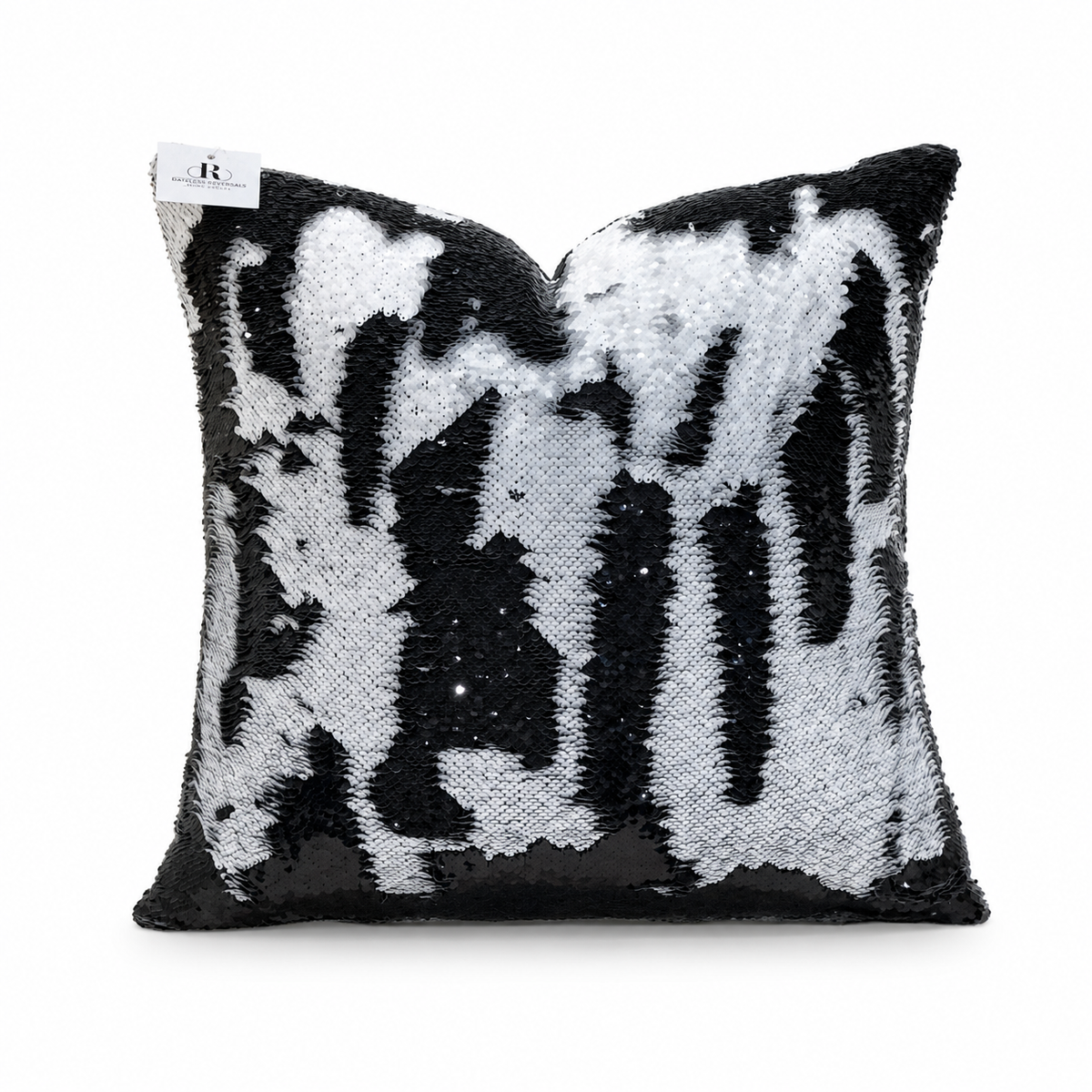 Coussin décoratif sequins blanc noir