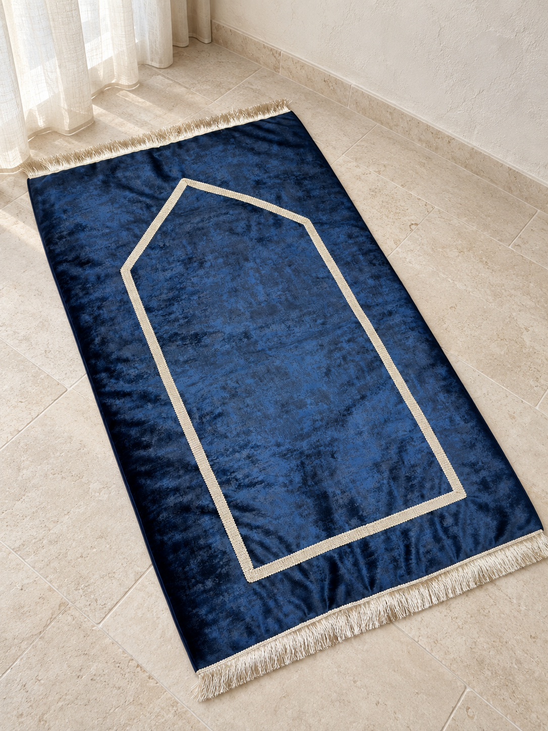 Tapis de prière en velours bleu