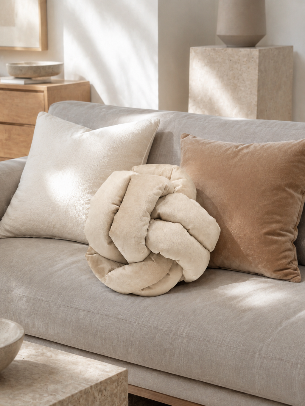 Coussin noeud beige