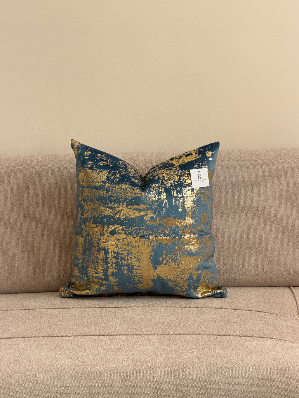 Coussin décoratif en velours bleu doré