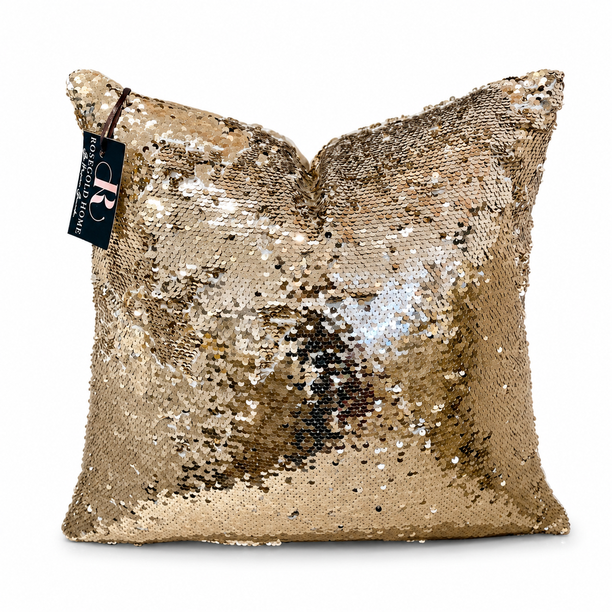 Coussin décoratif sequins bronze