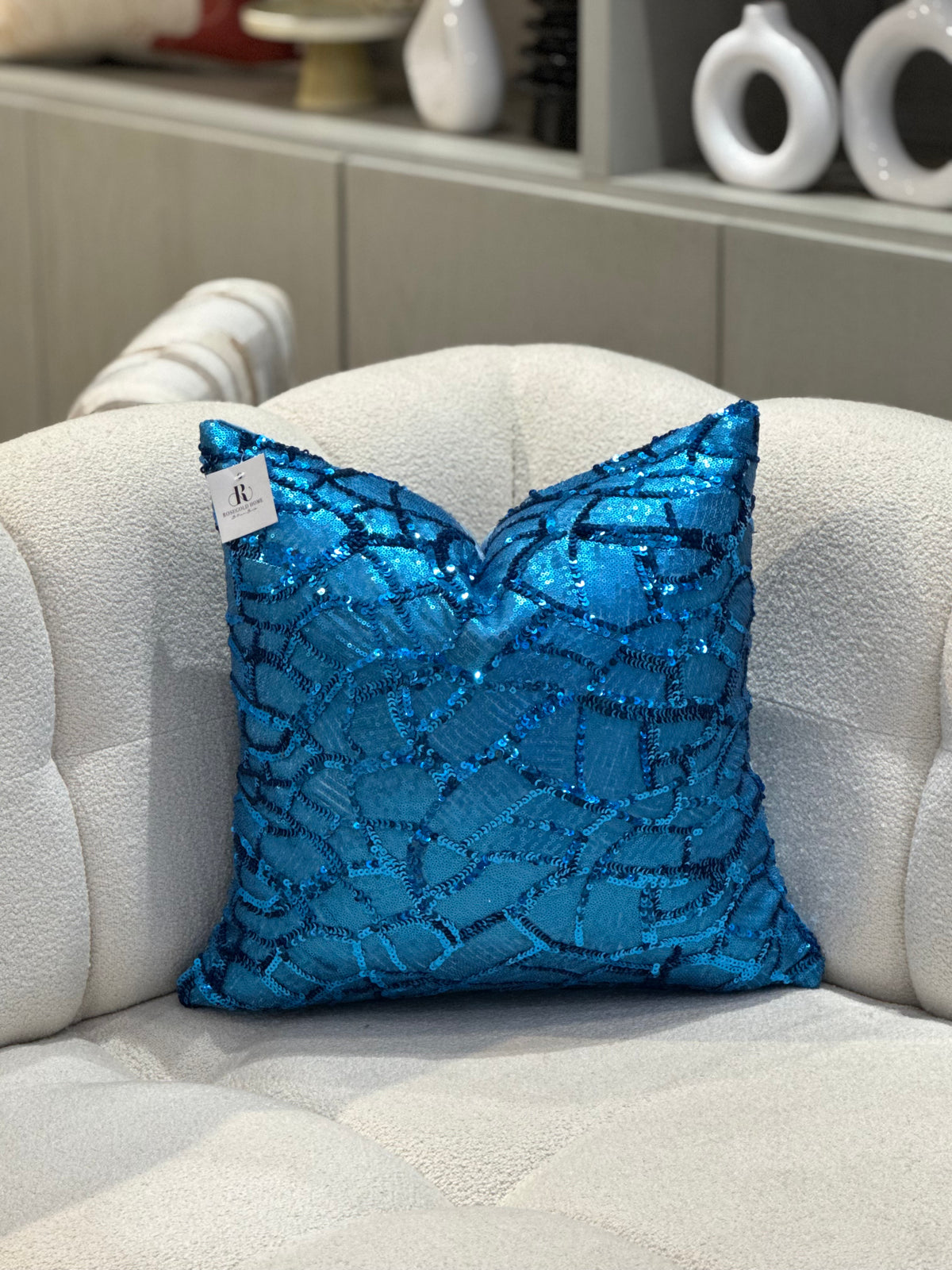 Coussin décoratif sequins bleu