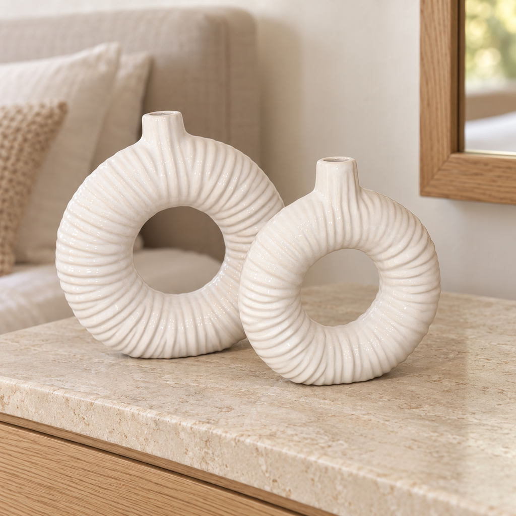 Duo de Vases Anneau Striés en Céramique