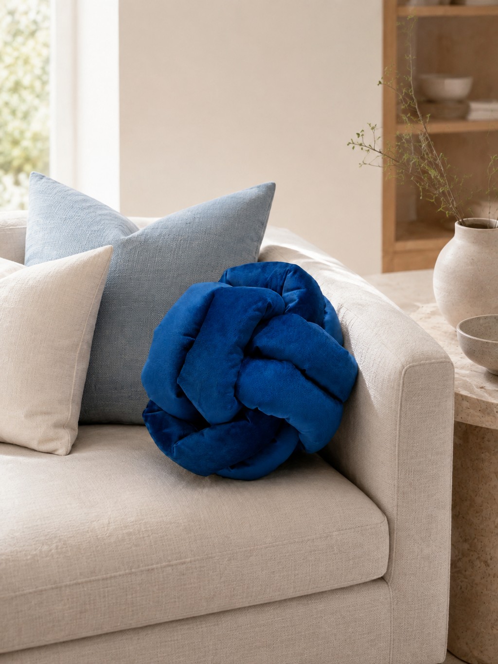 Coussin noeud bleu