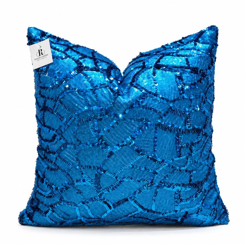 Coussin décoratif sequins bleu