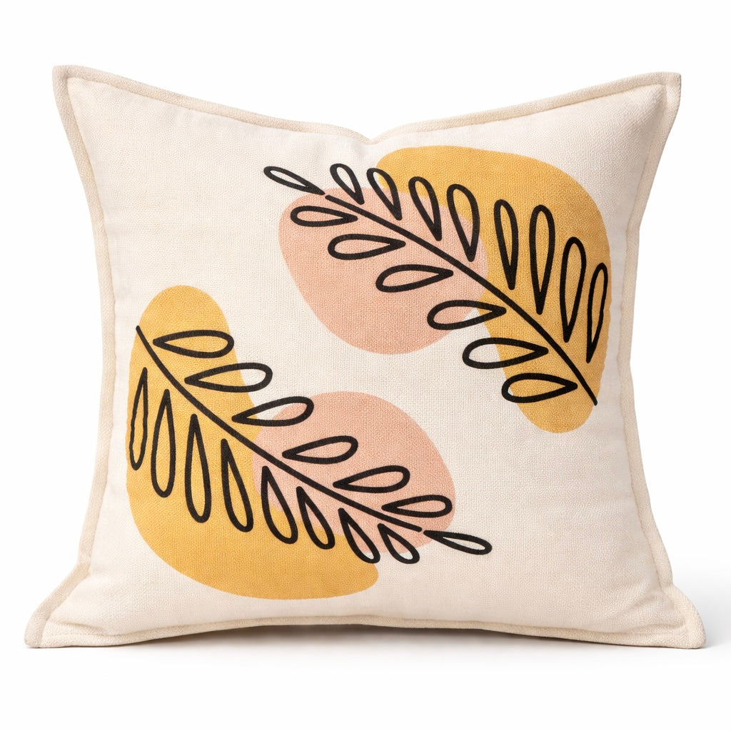 Coussin en velours motif feuillage graphique