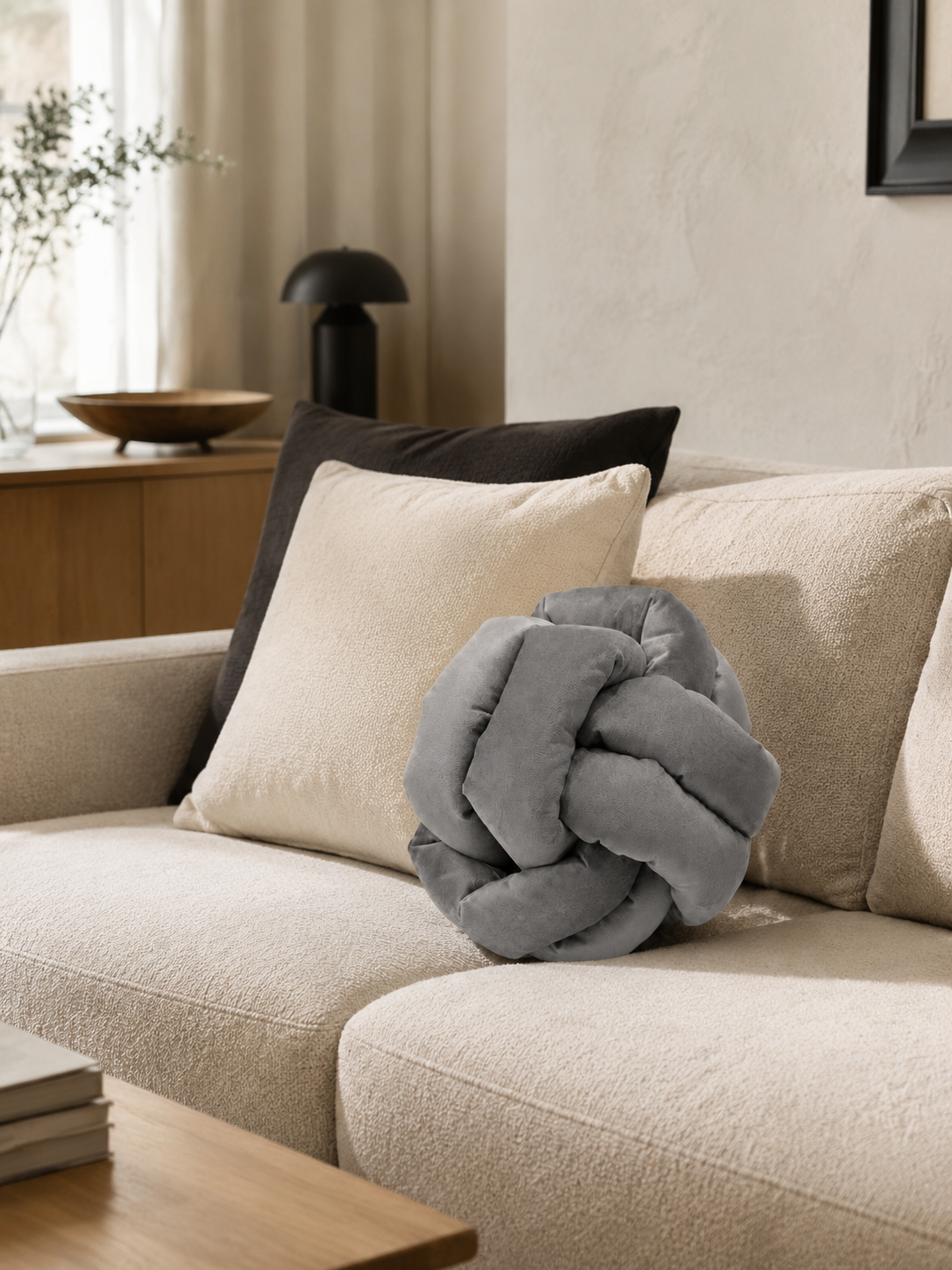 Coussin noeud gris
