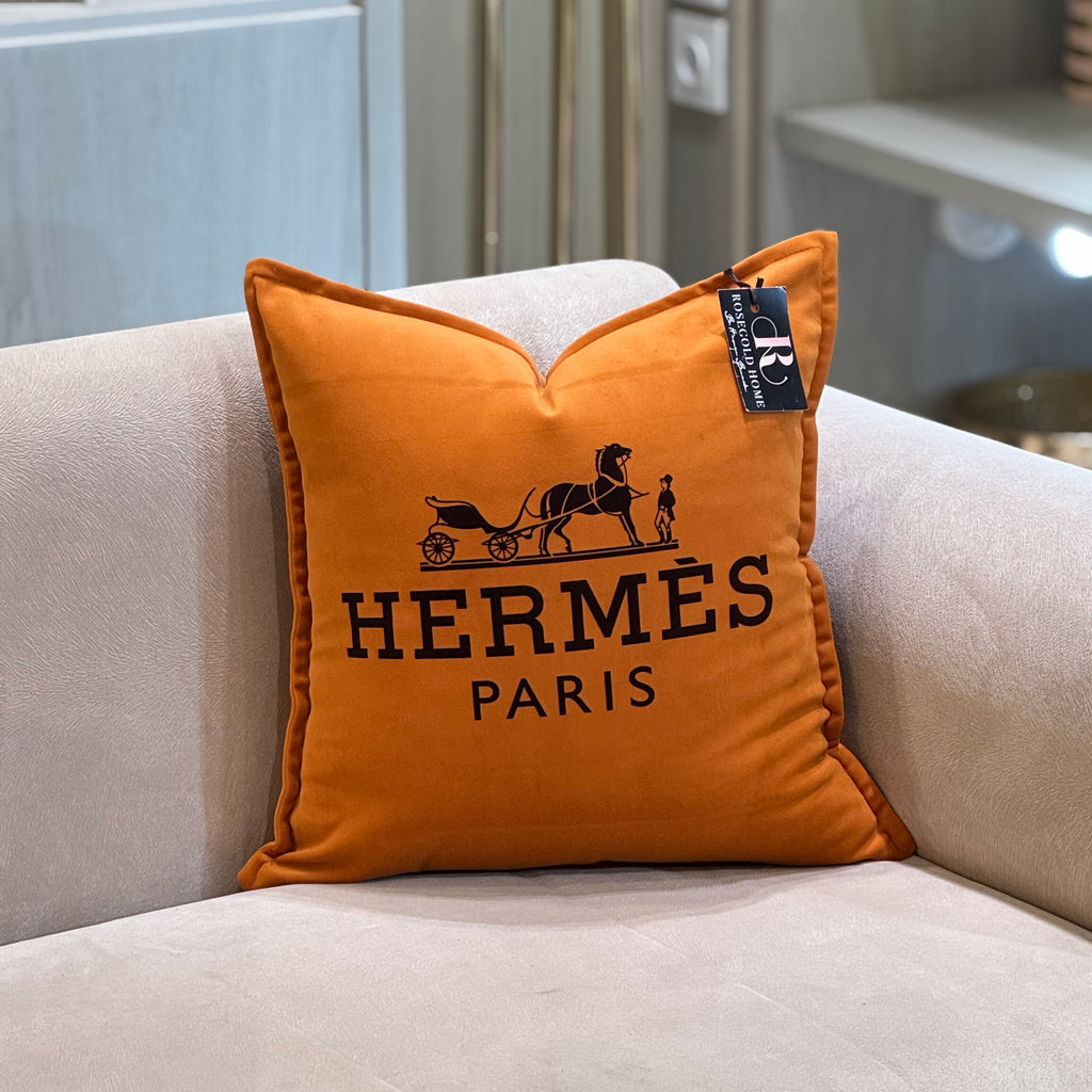 Coussin décoratif en velours inspiré logo Hermès