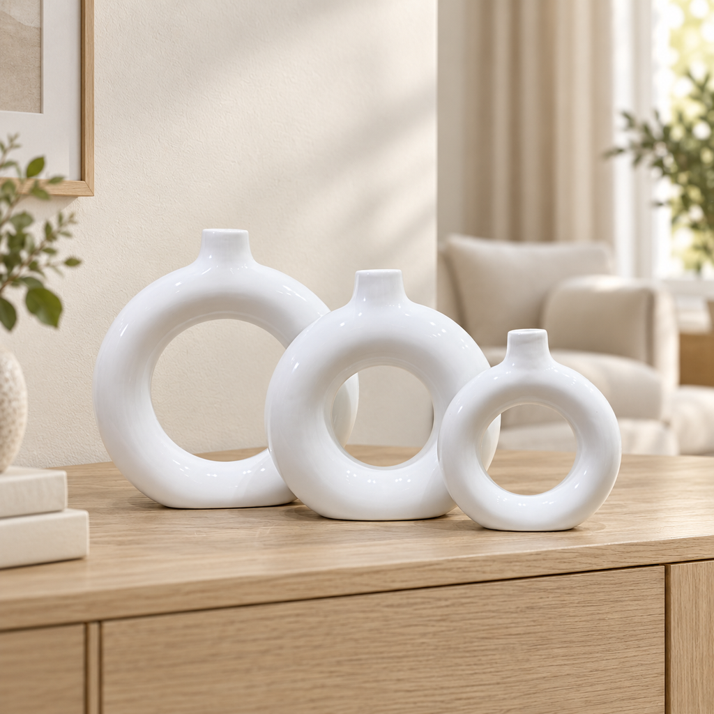 Vase Anneau en Céramique Blanche – Halo