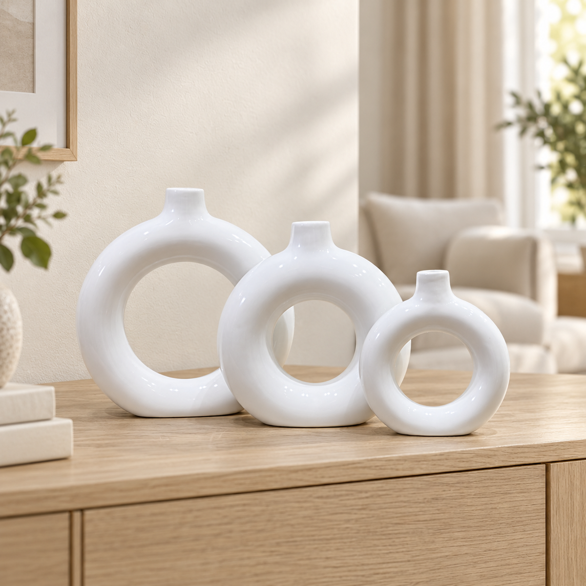 Vase Anneau en Céramique Blanche – Halo