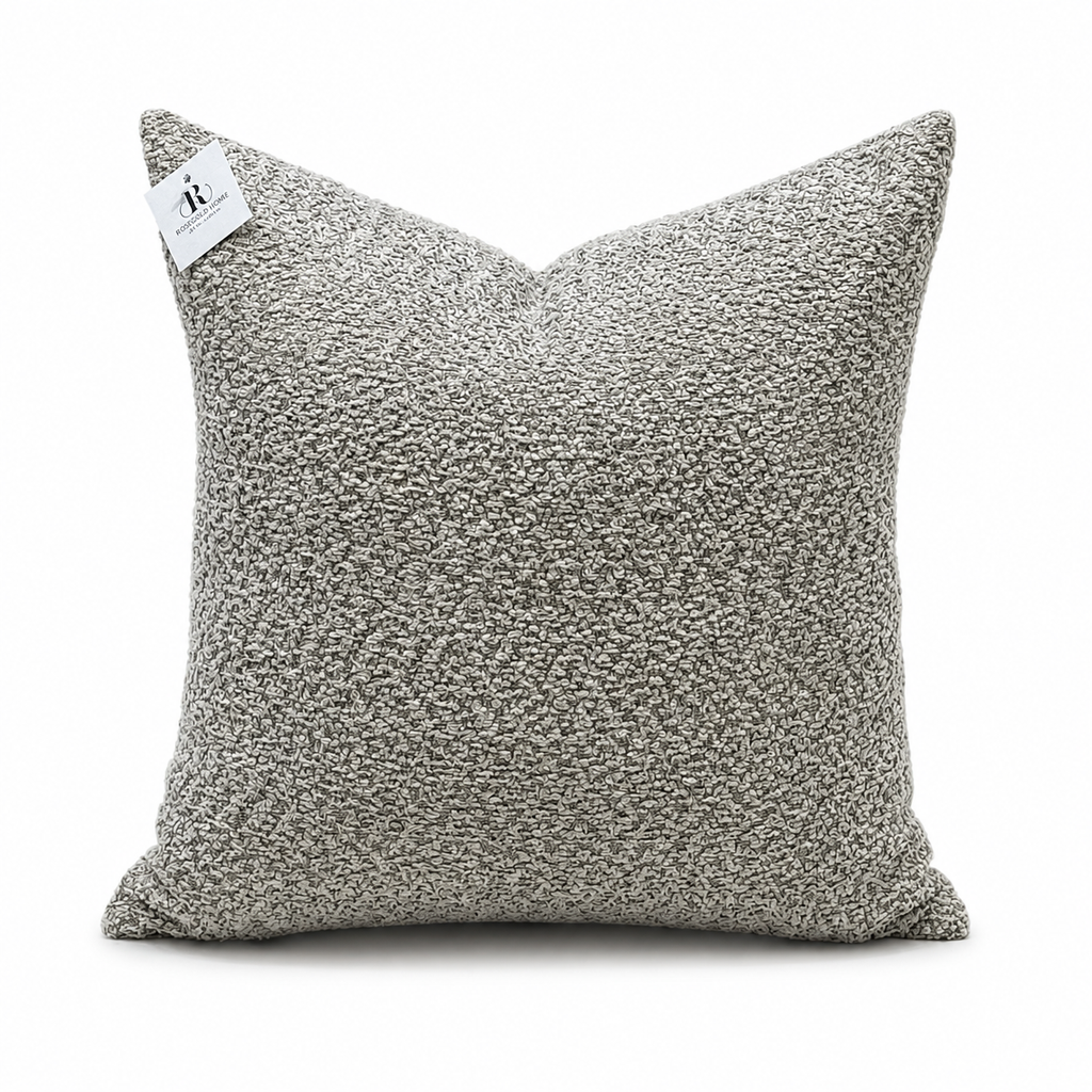 Coussin décoratif en velours grège