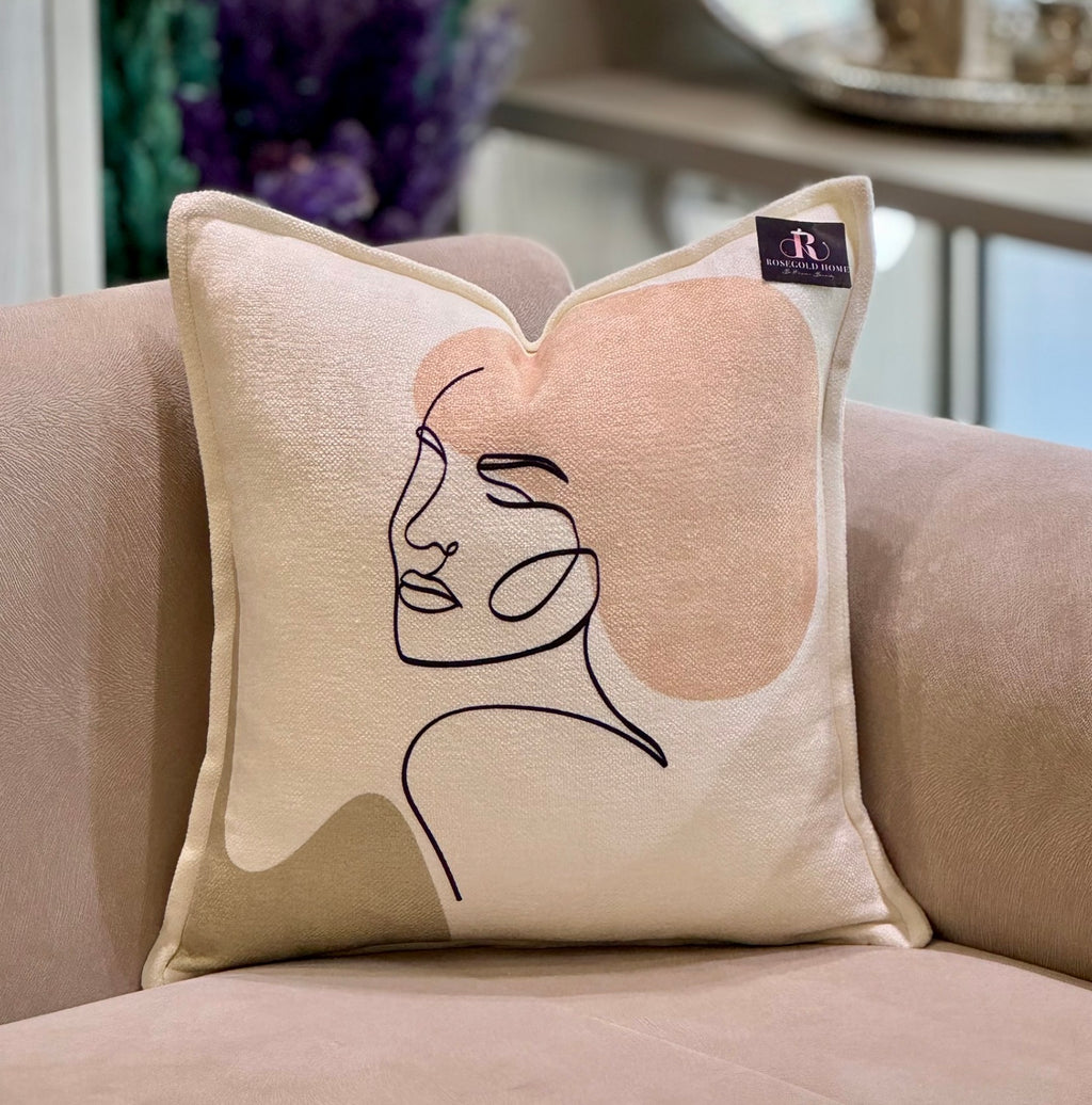 Coussin en velours portrait minimal