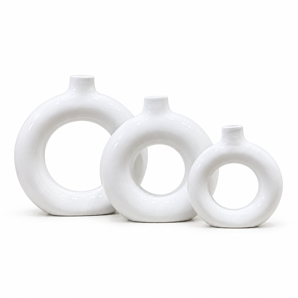 Vase Anneau en Céramique Blanche – Halo