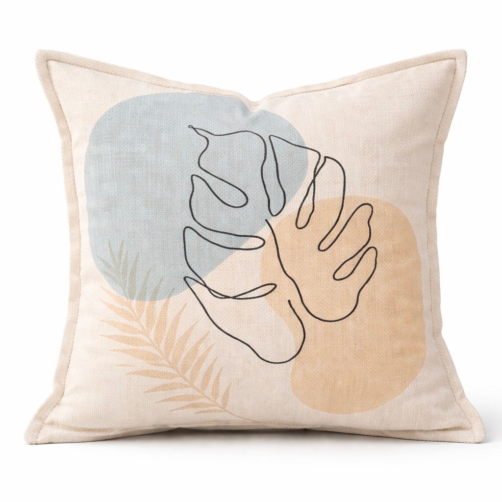 Coussin en velours motif feuille minimaliste