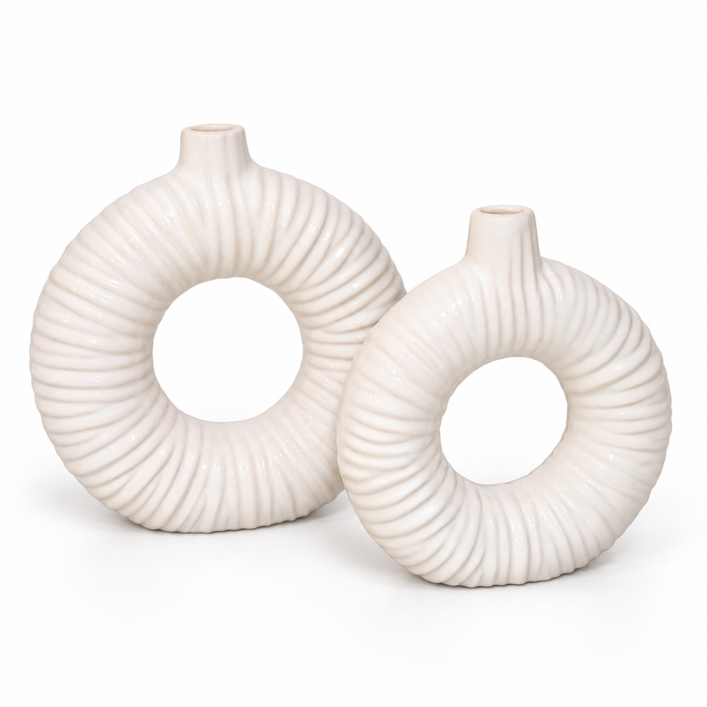Duo de Vases Anneau Striés en Céramique