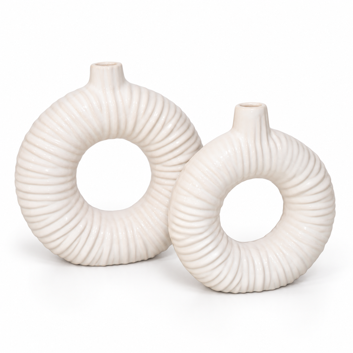 Duo de Vases Anneau Striés en Céramique