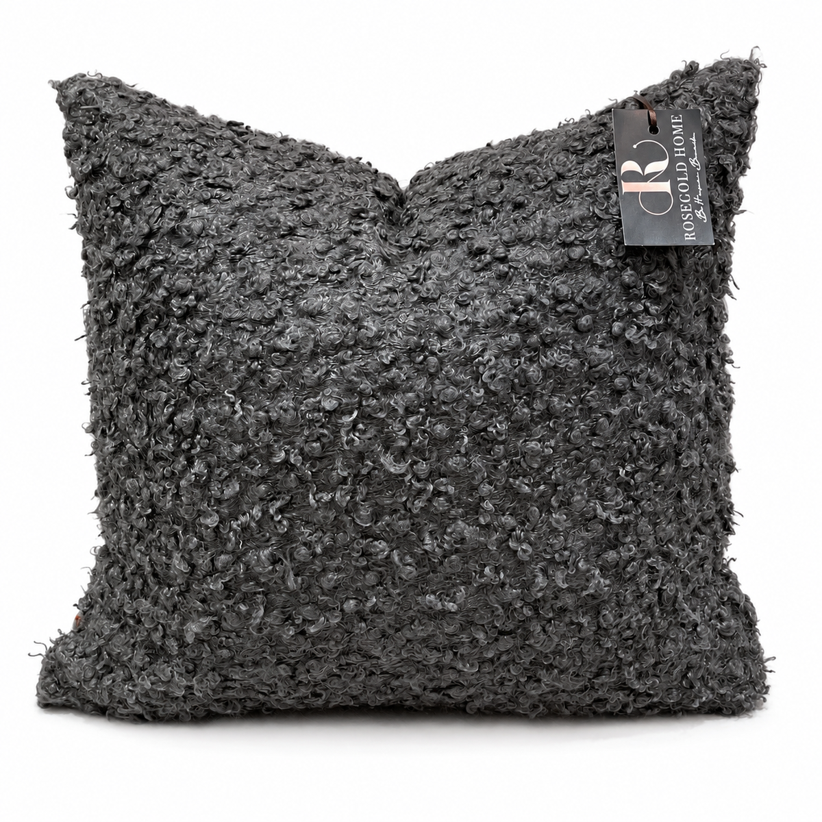 Coussin décoratif en velours gris grande bouclette