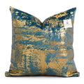 Coussin décoratif en velours bleu doré