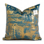 Coussin décoratif en velours bleu doré