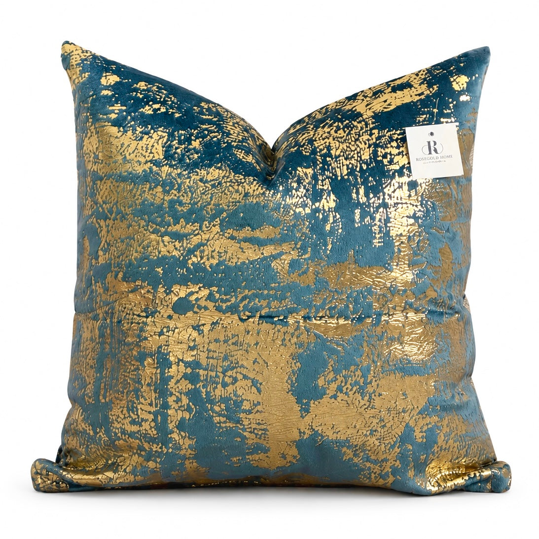 Coussin décoratif en velours bleu doré