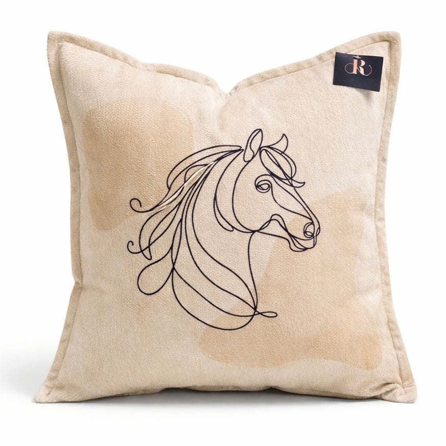 Coussin en velours cheval artistique