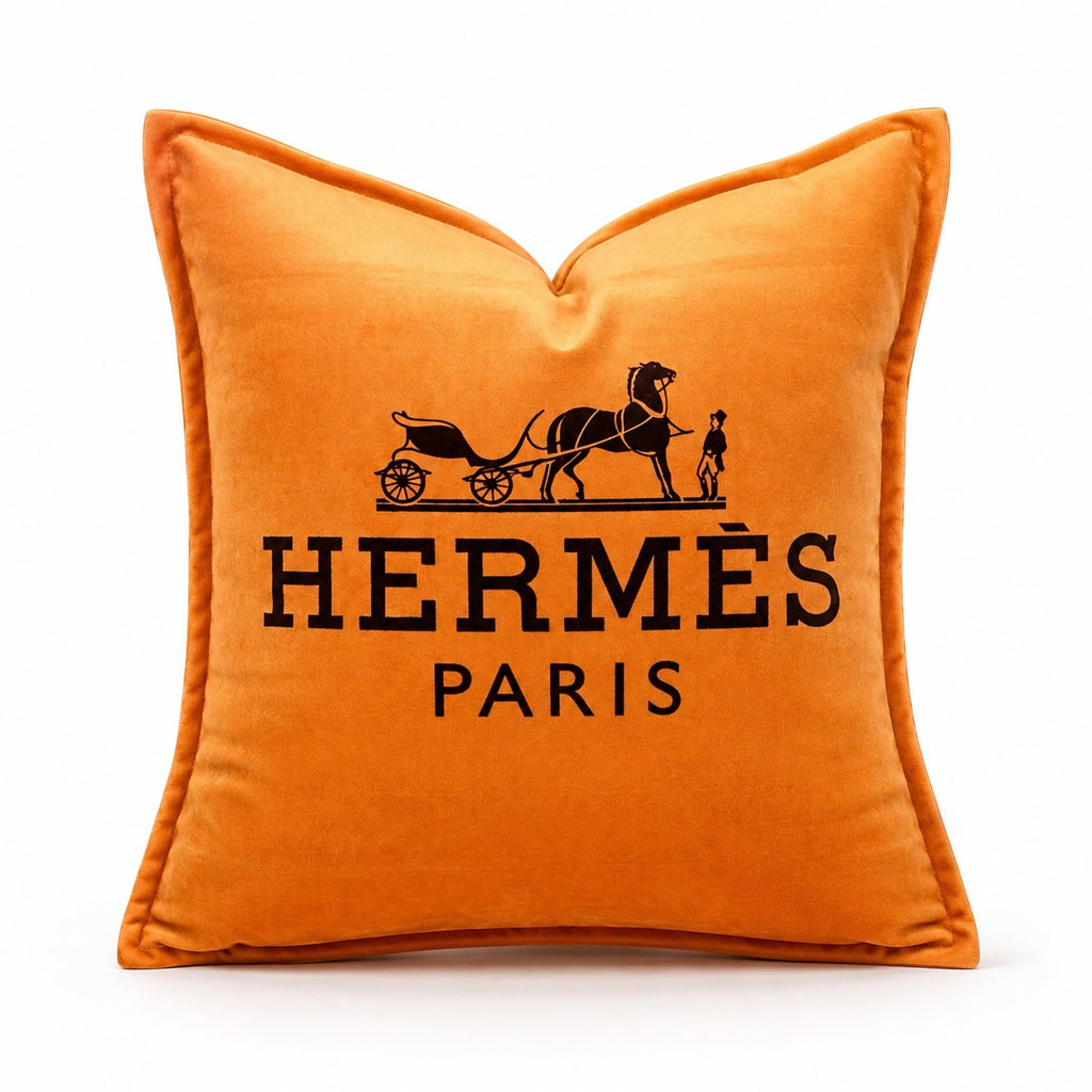 Coussin décoratif en velours inspiré logo Hermès