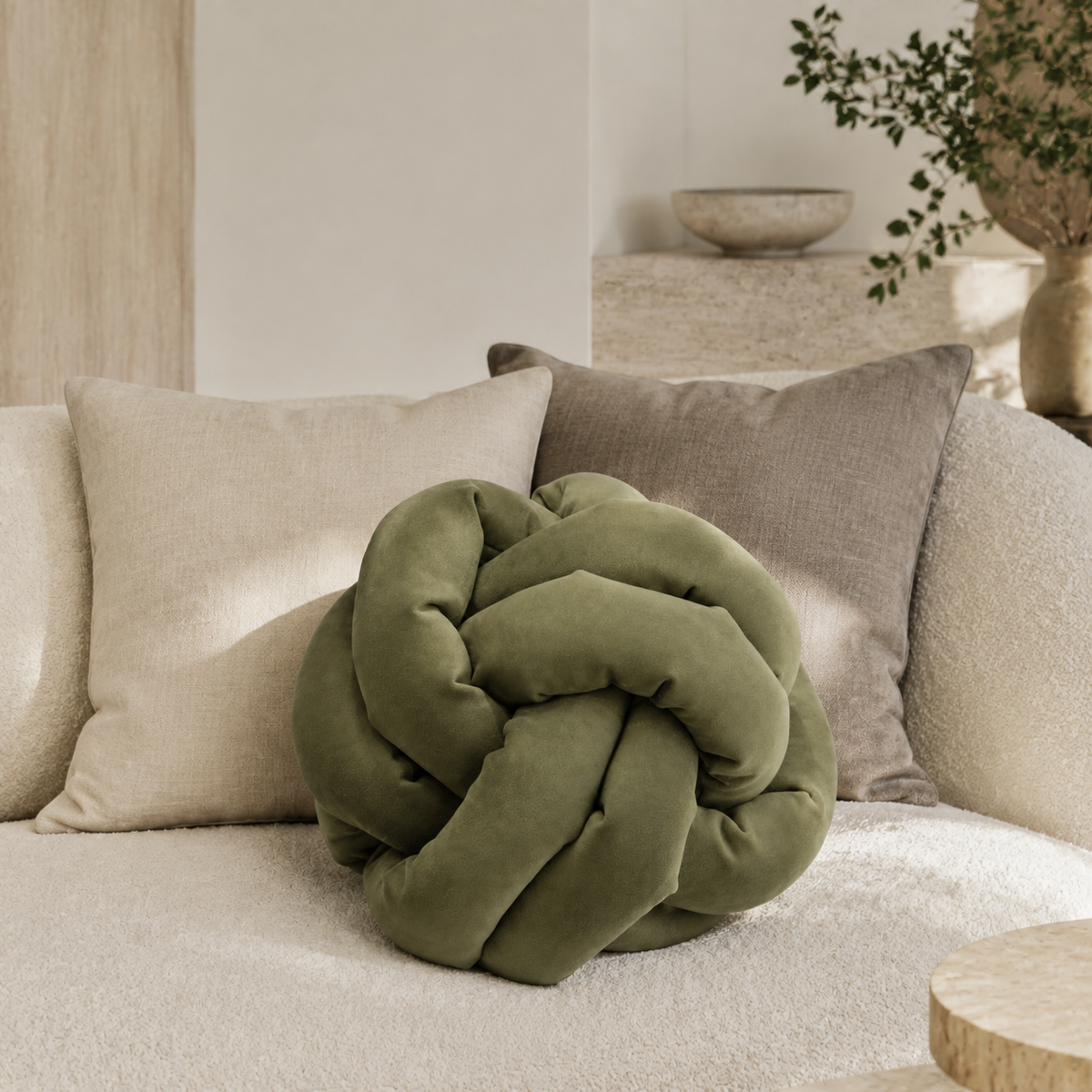 Coussin noeud kaki